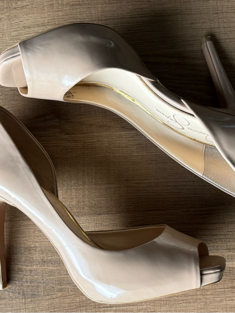 🧸 Jessica Simpson | Nude Patent Leather Peep-Toe High Heels